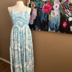 32 Degrees Blue & White Tie-Dye Smocked Maxi Dress Summer Boho Style Size Large